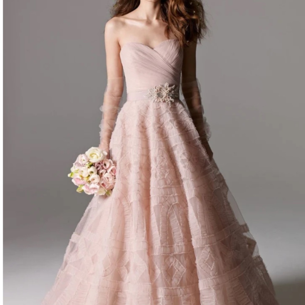 Watters Wedding Dress Edlin Dress 8065B in Oatmeal (Blush), Size 2/4